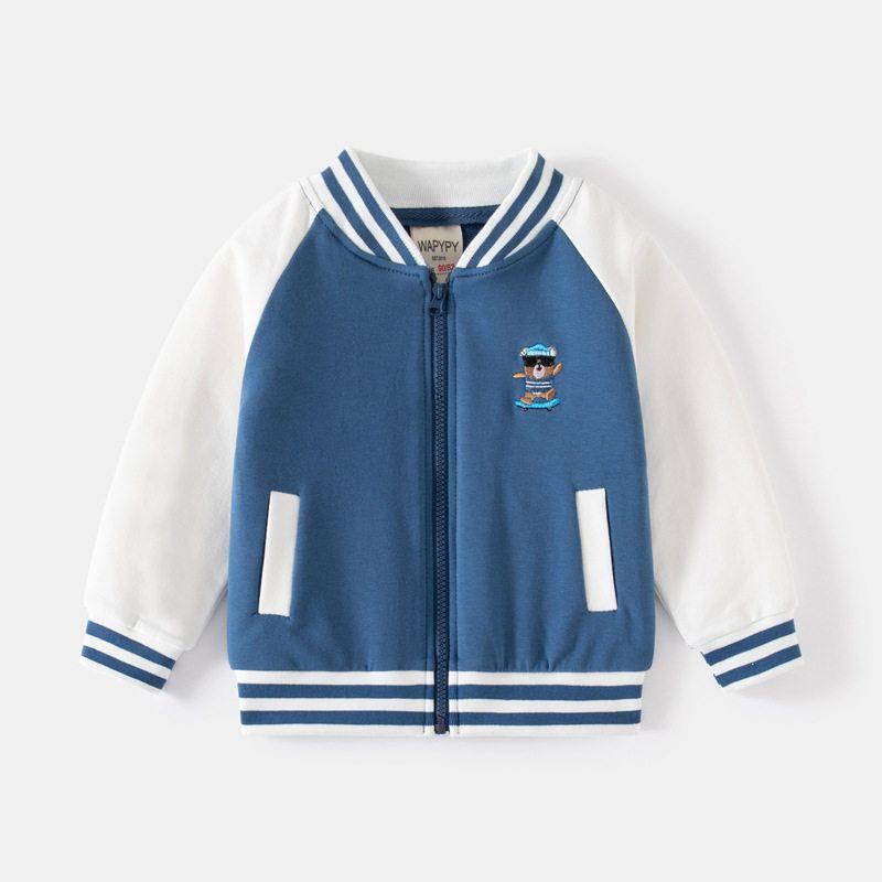 Children's Clothing Spring and Autumn Long-Sleeved Color-Blocked Baseball Jacket Boys' Bear Shirt Thin Coat Baby Boy Cardigan Top