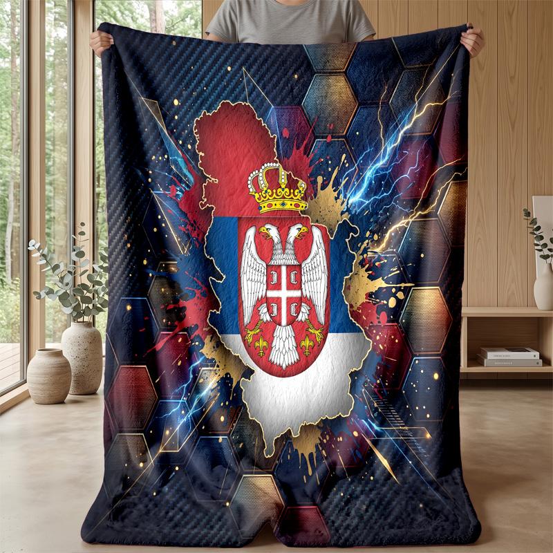 Serbia Printed Flannel Blanket Skin Friendly Warm Decorative Throw for Indoor Couch Bed Daily Use