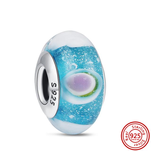 Красочные муранские стеклянные бусины с цветком в виде сердца, пузырьков и листьев, очаровательные браслеты, ювелирные изделия из 100% стерлингового серебра 925 пробы