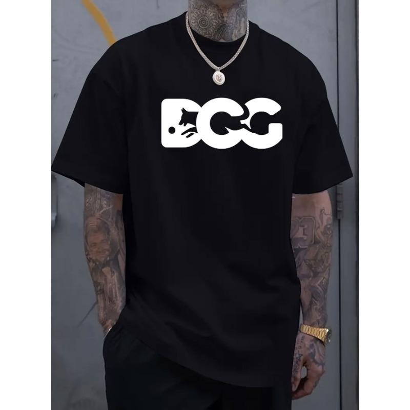 European sizes Simple and fashionable dog letter pattern printed men's round neck short sleeved T-shirt, comfortable and breathable casual sports top