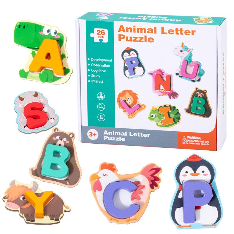 Wooden Children'S Educational Toys 26 Letter Animal Pairing Puzzle Early Education Educational Enlightenment Toy