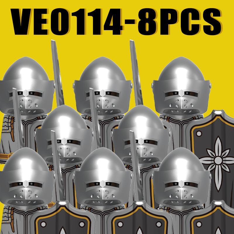8PCS Medieval Military Gothic Knights Building Blocks Castle Army Guard Soldier Figures Sword Axe Hammer Accessories Bricks Toys Gift