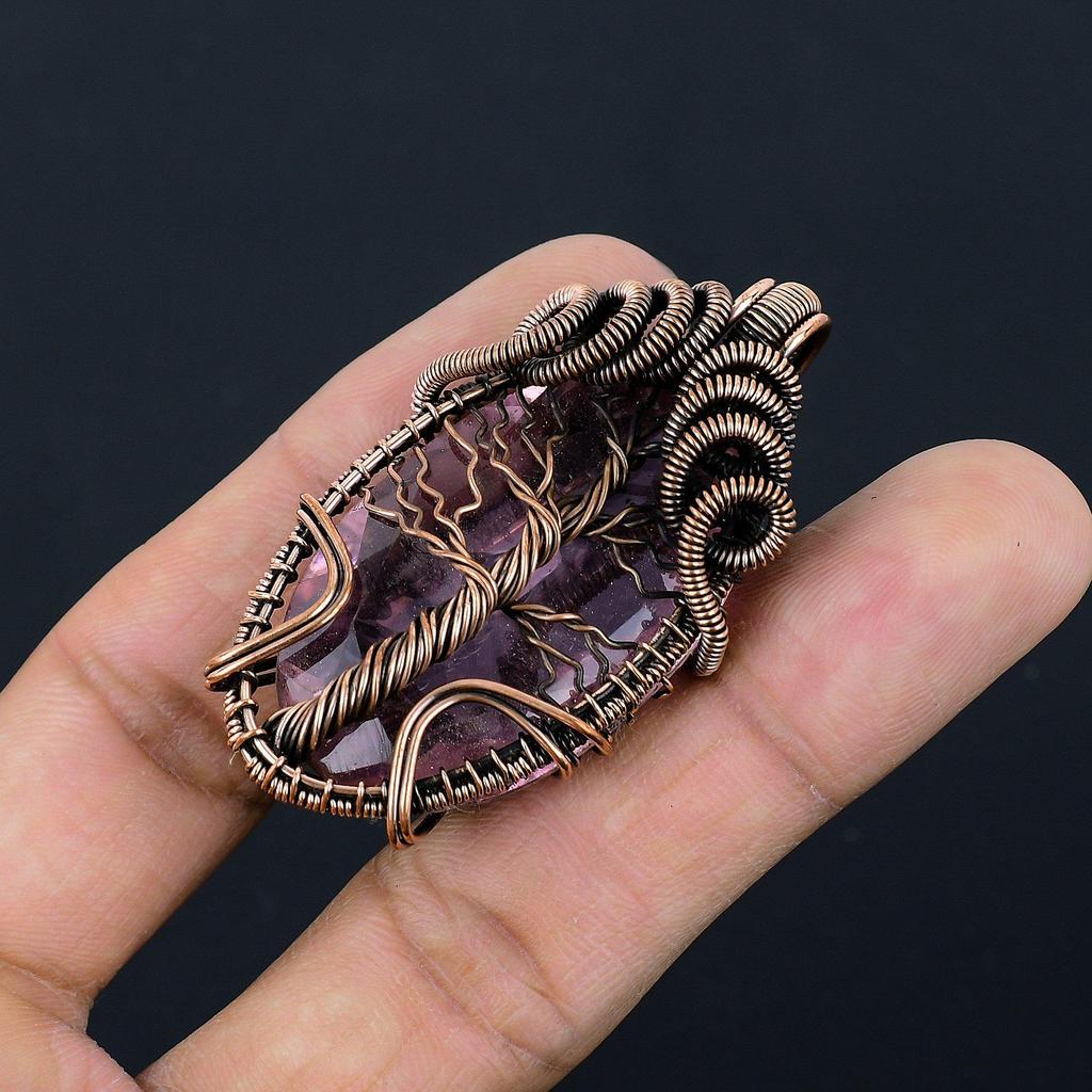 Pink Kunzite Pendant Gemstone Jewelry, 999 Copper Wire Wrapped Pendant, Handmade Jewelry Birthstone Pendant, Gift For Him