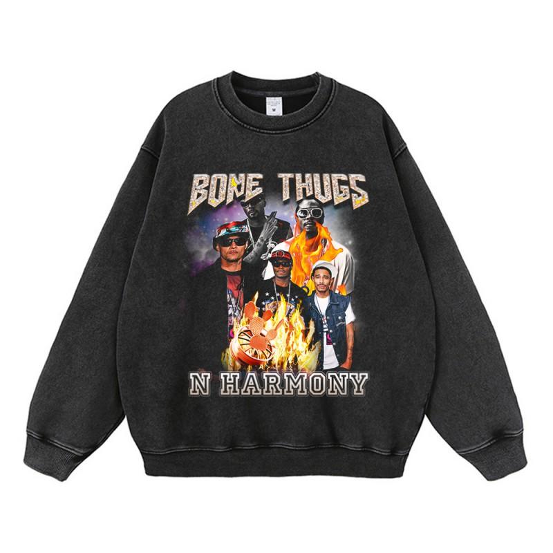 Oversized Cotton Hoodie With Distressed Wash Print Loose Fit Streetwear Men