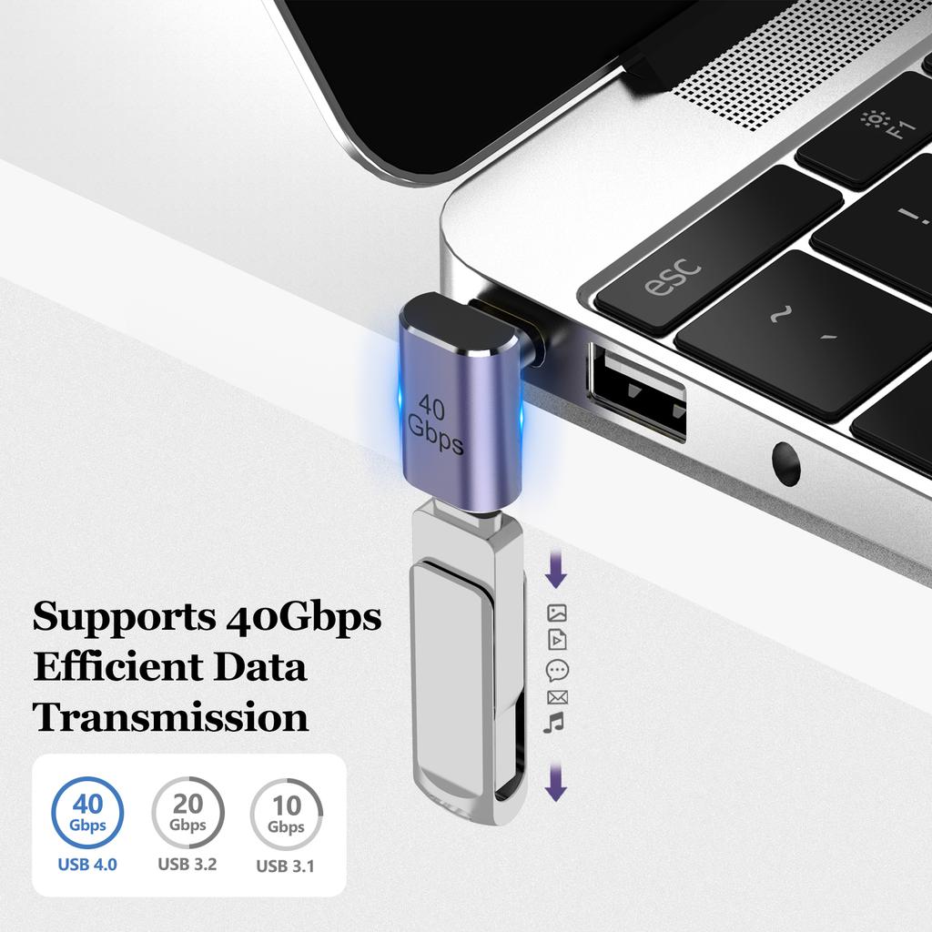 90 Degree USB-C 4.0 Adapter Thunderbolt 3/4 40 Gbps OTG Extension Cable Adapter Type C Male To Female Converter For Laptop Phone 3