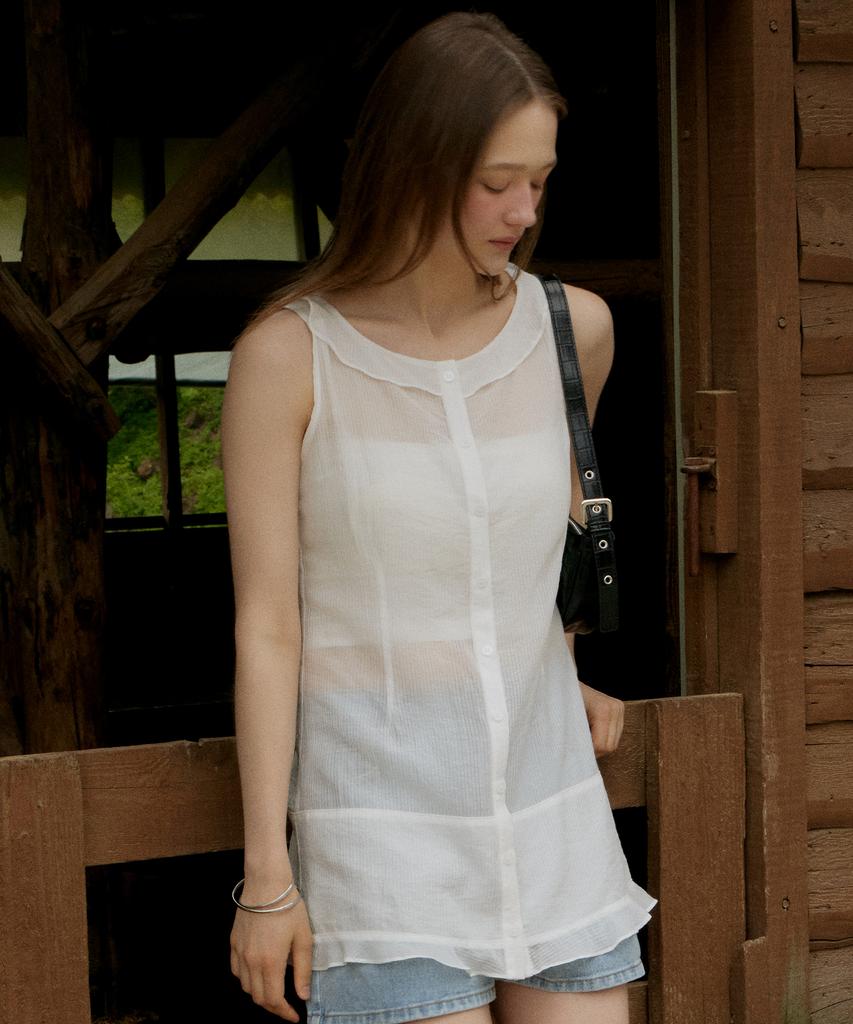 Itove Seoul Flare Sheer Mini Dress White