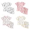 Baby Girls' Short Sleeved Top and Shorts Summer Set Ice Silk Thin Loungewear Kids Clothing Two Piece Set