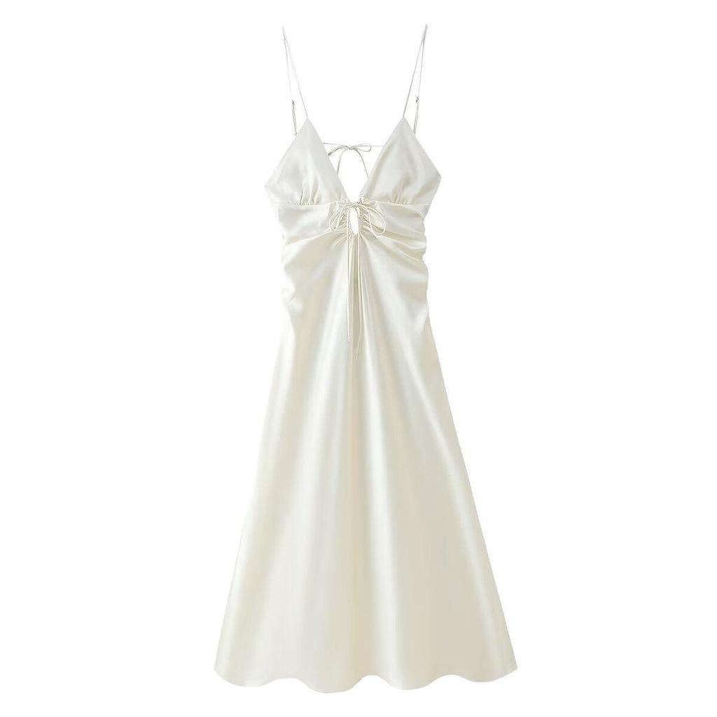 Spring/Summer 2025 European & American Sexy Hollow Silk Satin Dress for Women