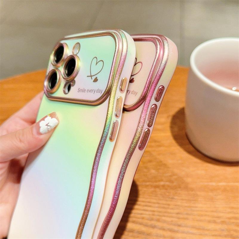 Подходит для iPhone17Promax цветной гальванизированный чехол для мобильного телефона Apple 16Pro/15 боковой чехол с волнами-сердечками