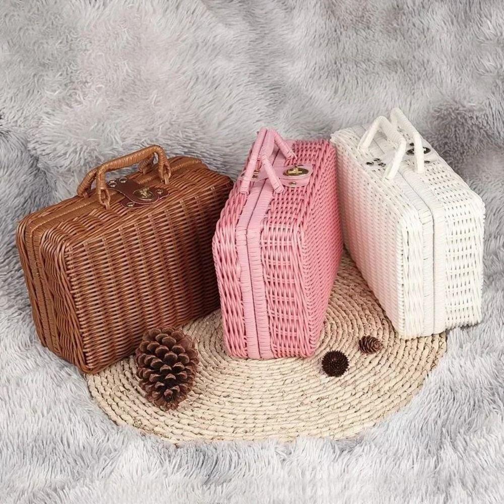 Household Rattan-like Finishing Box Straw Cosmetic Storage Box New Woven Rattan Basket