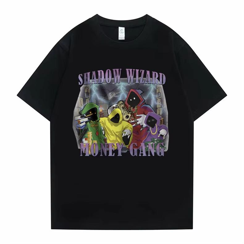 Т-shirt с принтом Shadow Wizard Money Gang Смешной Мем Мужская Женская Повседневная Оверсайз Футболка Женская Винтажная Футболка С коротким рукавом - Мужская...
