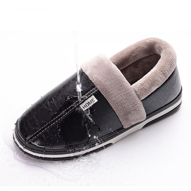 Новые мужские зимние домашние тапочки, осенняя нескользящая домашняя обувь для мужчин, кожаная домашняя обувь, водонепроницаемые теплые тапочки