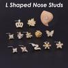 Decoration Zircon Unisex Punk Style Piercing Jewelry L Shaped Nose Studs Titanium Steel Nose Nail