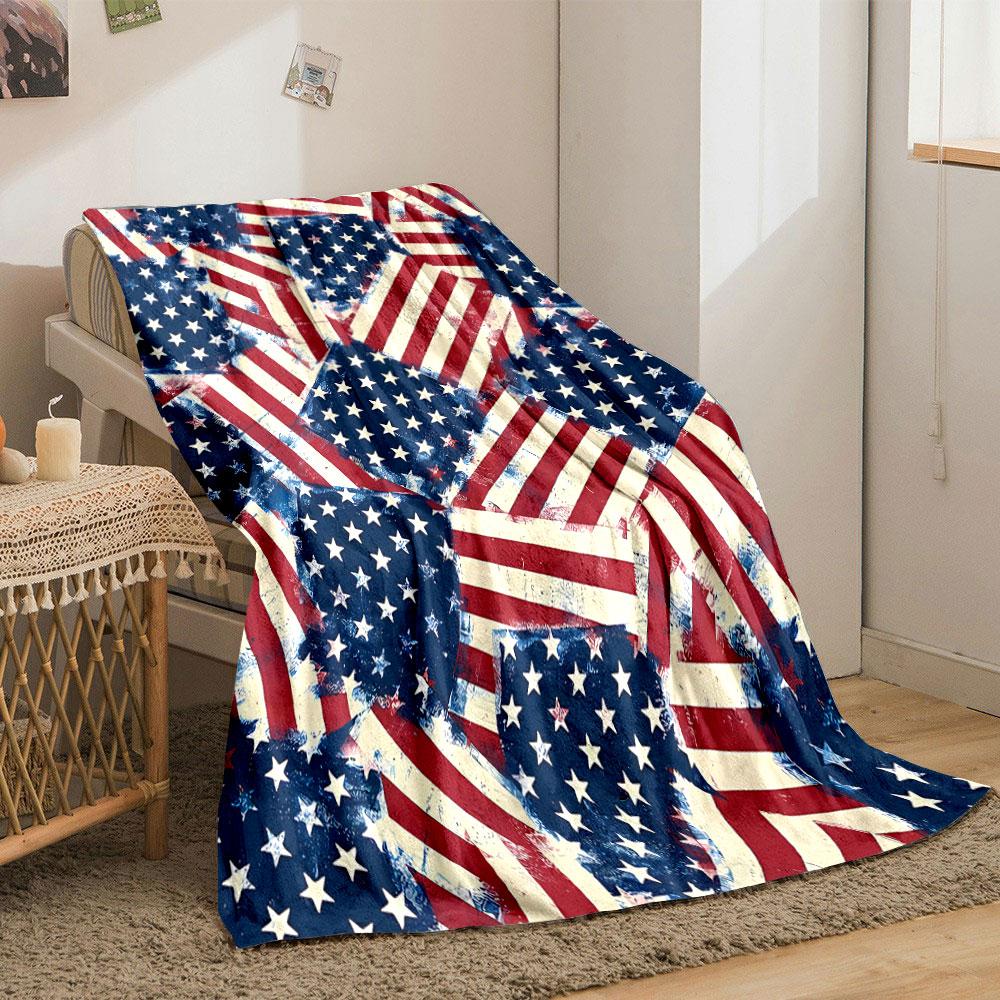 Distressed American Flag Plush Blanket bedroom Blanket for Livingroom Couch lunch break Soft throw for Friend's festival Gift