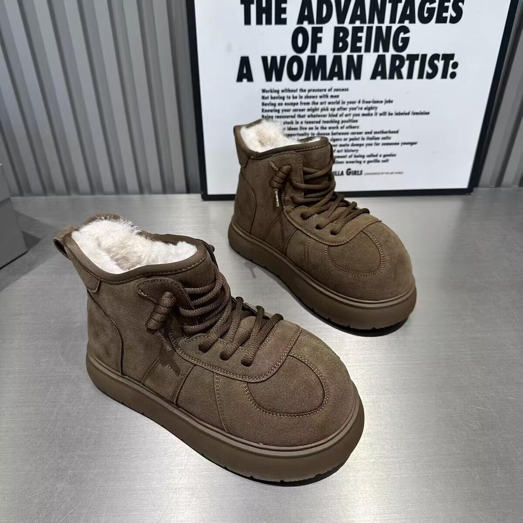 Женские меховые зимние ботинки на платформе с плоскими носками, замшевые плюшевые хлопковые туфли, повседневные кроссовки, зима 2025, тренд, теплые, удобные, спортивные ботинки Mujer