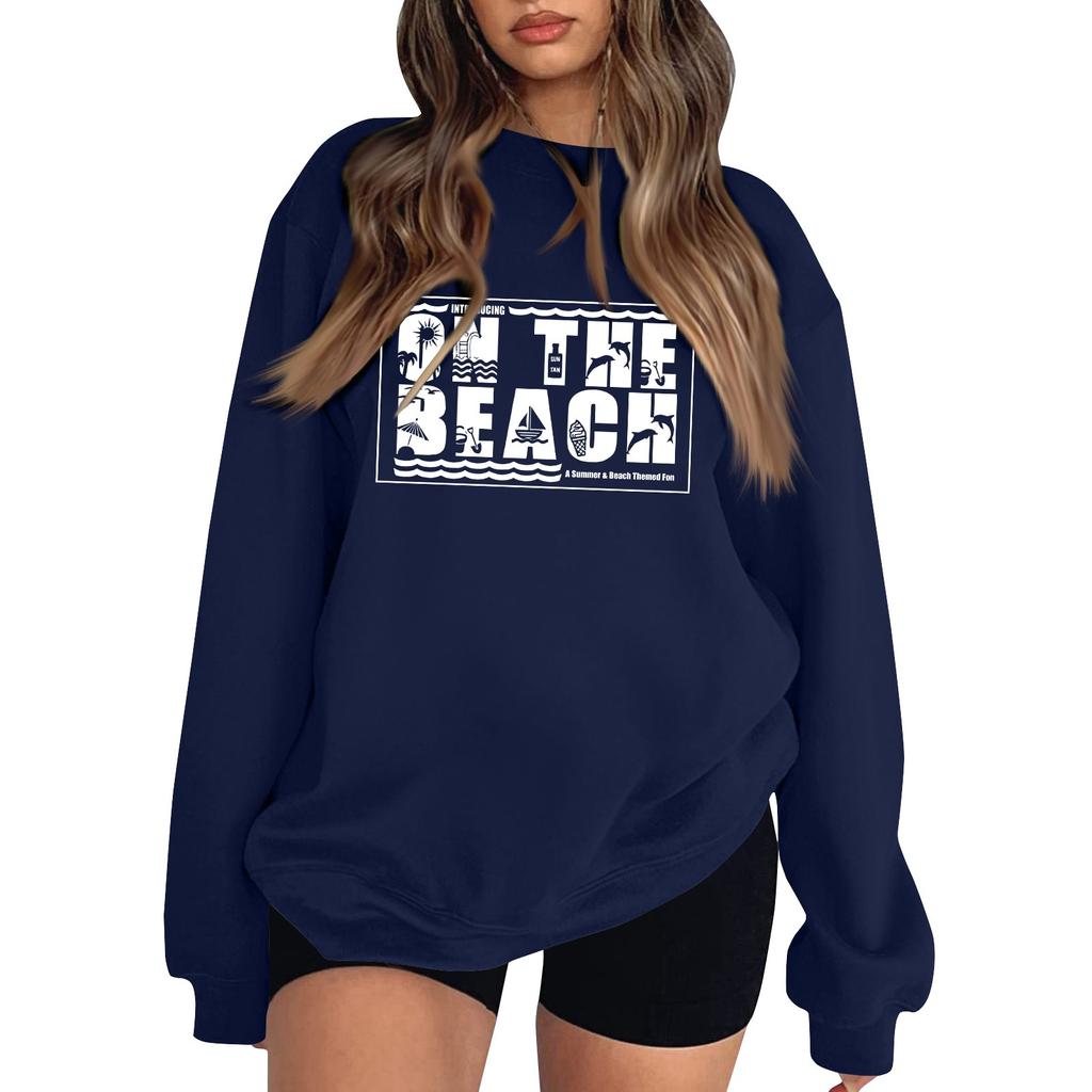 Женская повседневная модная блузка с длинным рукавом и круглым вырезом с принтом и пуловером