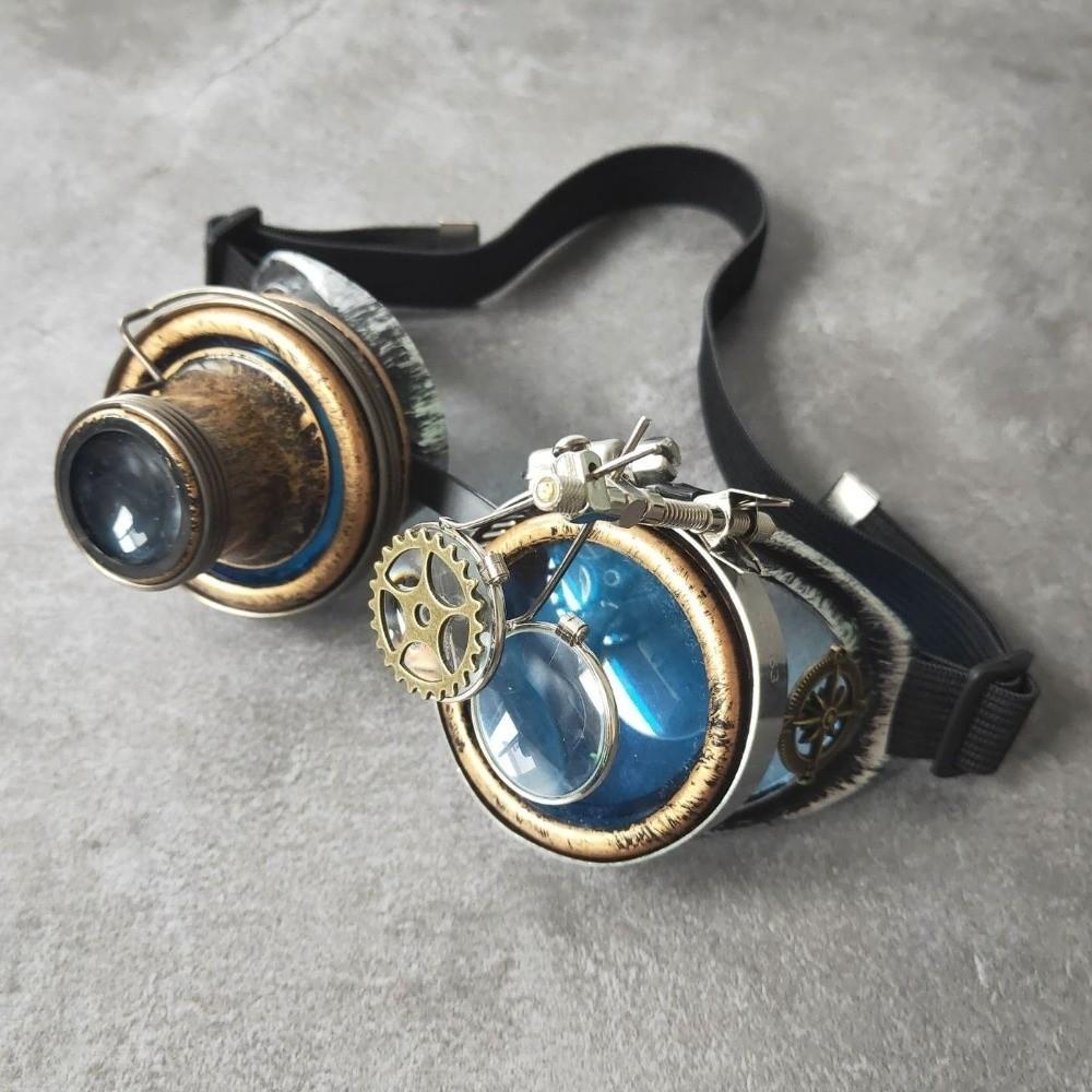 Colored Lenses Steampunk Goggles Side Magnifier Costume Prop Cosplay Glasses Dress Up Party
