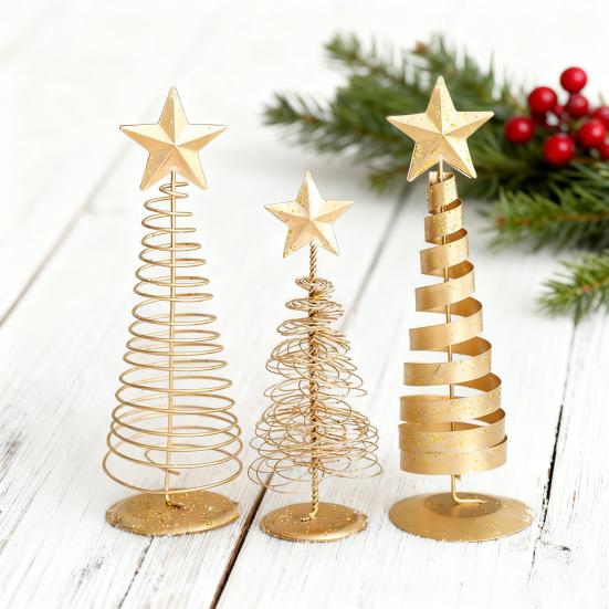 Gold Spiral Christmas Tree Decor Glittering Tabletop Tree with Star Topper for Holiday Home Office Table Centerpiece Mantel Shelf Decor