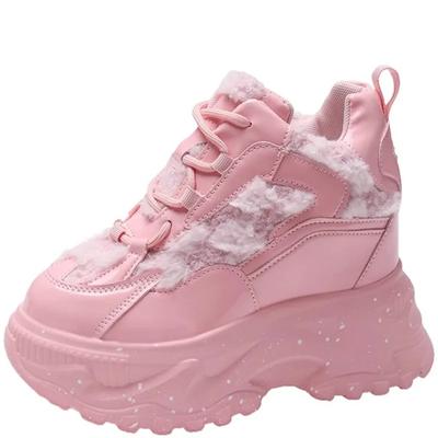 Модные женские кожаные толстые кроссовки, новые осенние повседневные туфли на высокой платформе, на шнуровке, для папы, женские вулканизированные туфли 11,5 см