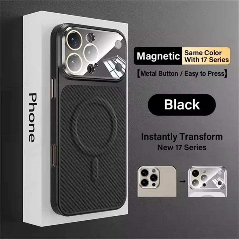 Роскошный кожаный чехол из углеродного волокна для iPhone 17 16 15 14 13 Pro Max для беспроводной магнитной зарядки Magsafe, противоударный чехол для телефона