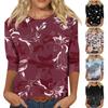 Women's Fashion Casual Three-quarter Sleeve Floral Print Round Neck Top