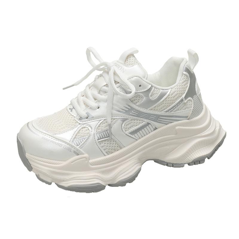 Retro heightening and showing feet, small platform dad shoes, women's 2025 new autumn breathable casual and lightweight sports shoes