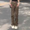 Autumn and Winter Leopard Print Wide Leg Jeans Women Capris Casual Loose High Waist Ladies Pants Vintage Fashion Street Straight Denim Trousers 25542