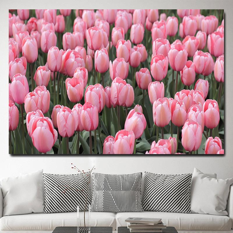 Красные поля тюльпанов, настенные картины, холст, живопись, цветочные полевые постеры и принты, цветочный пейзаж, настенное искусство для декора гостиной