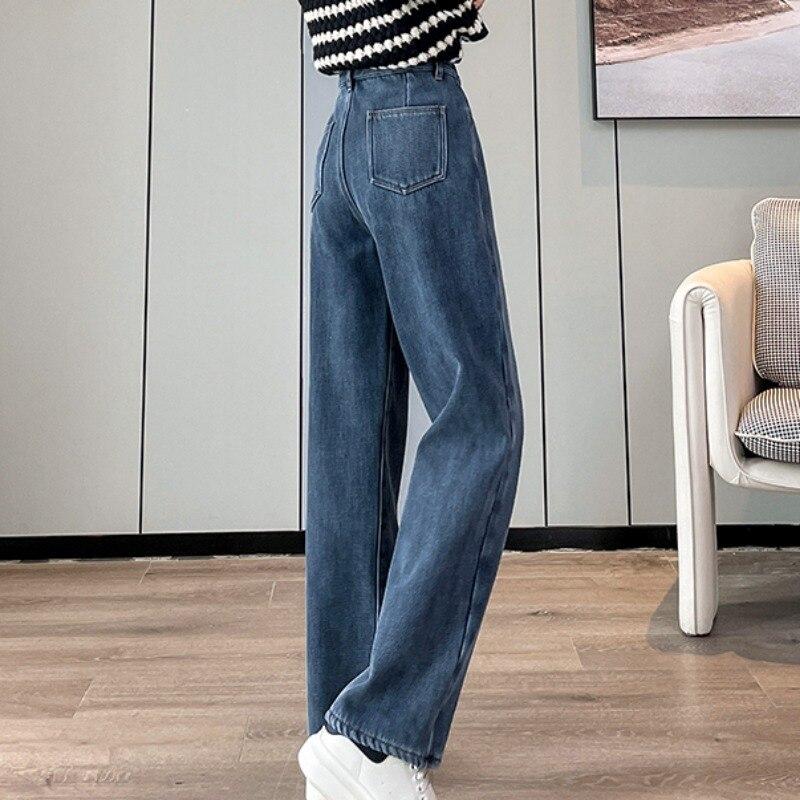 Autumn Streetwear High-waist Jeans Straight Casual Denim Jeans For Women Fashion Loose Denim Pants With Pockets 29282