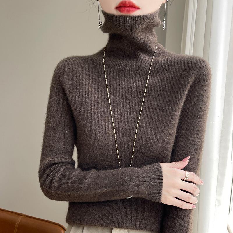 INDFS Women's Fashion Casual Fall Winter Solid Color Print Long Sleeve High Neck Sweaters