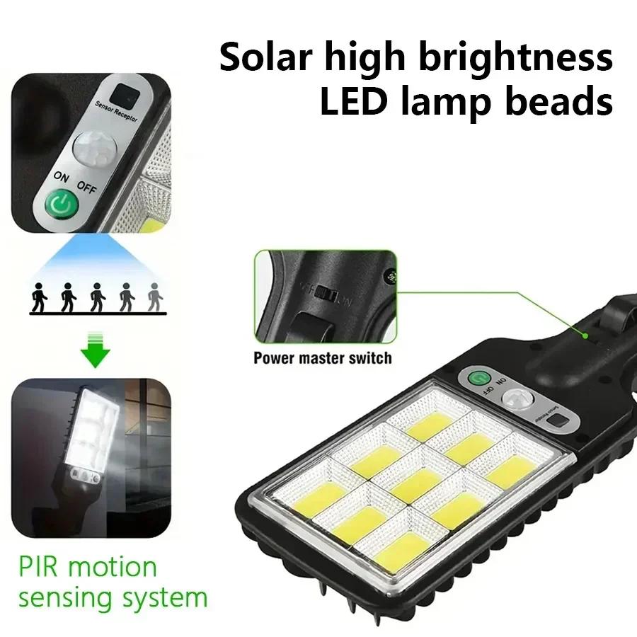 108COB Solar Mini Wall Scon Outdoor Lighting Remote Control PIR Sensor Multi-Mode Adjustment Fen Patio Doorway LED Lights