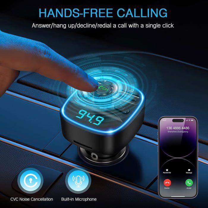 Transmetteur Fm Bluetooth 5.3, Avancé Bluetooth Kit Voiture, Dual Usb Ports Avec Qc3.0, Appel Main-Libre Sans Fil Pour Ecran