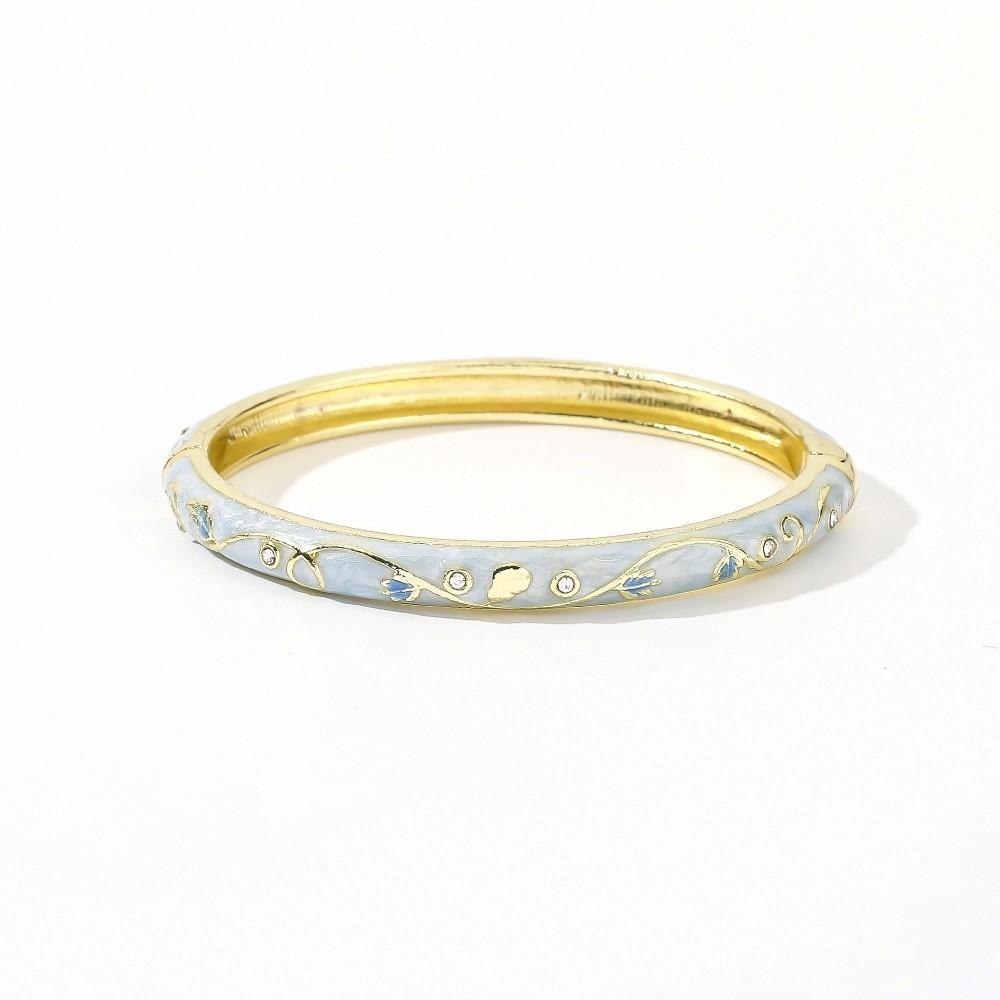 Small Floral Chinese Flower Bangle Enamel Women's Hand Bracelet Vintage Cloisonne Bangle Ladies