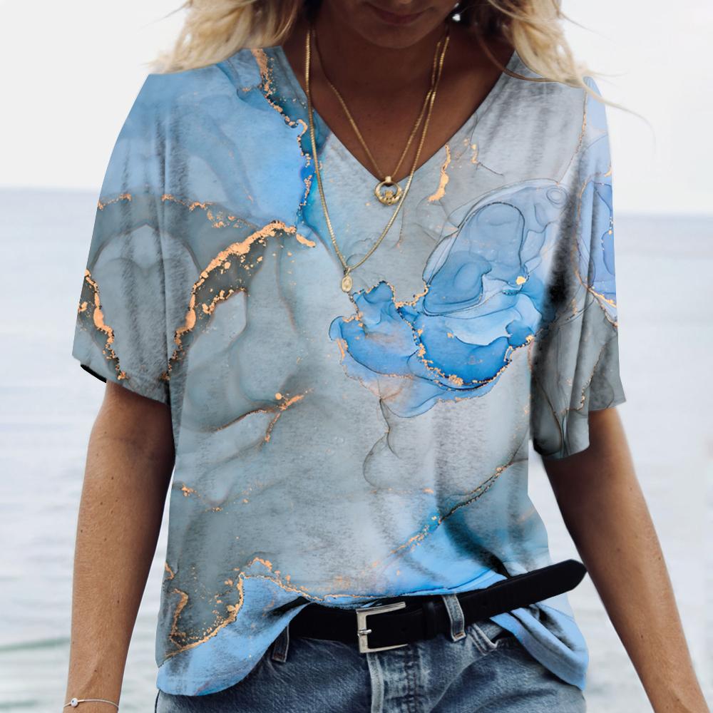 Летняя новая женская футболка с 3D-градиентным цветным принтом, модная, с коротким рукавом