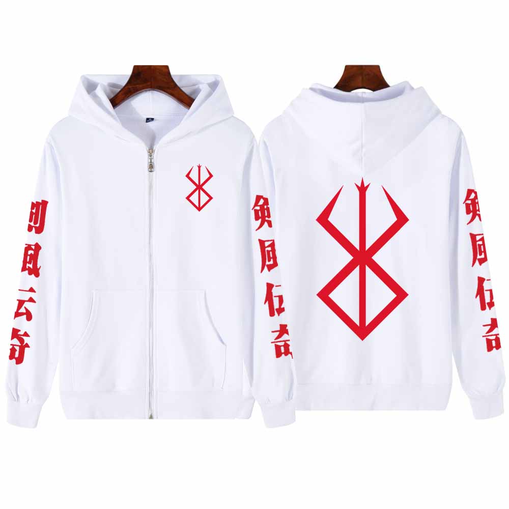 Горячая аниме Berserk Guts Print Hooded Men Women Vintage Manga Zipper Hoodies Plus Size Sweatshirt Harajuku Streetwear Zip Jacket