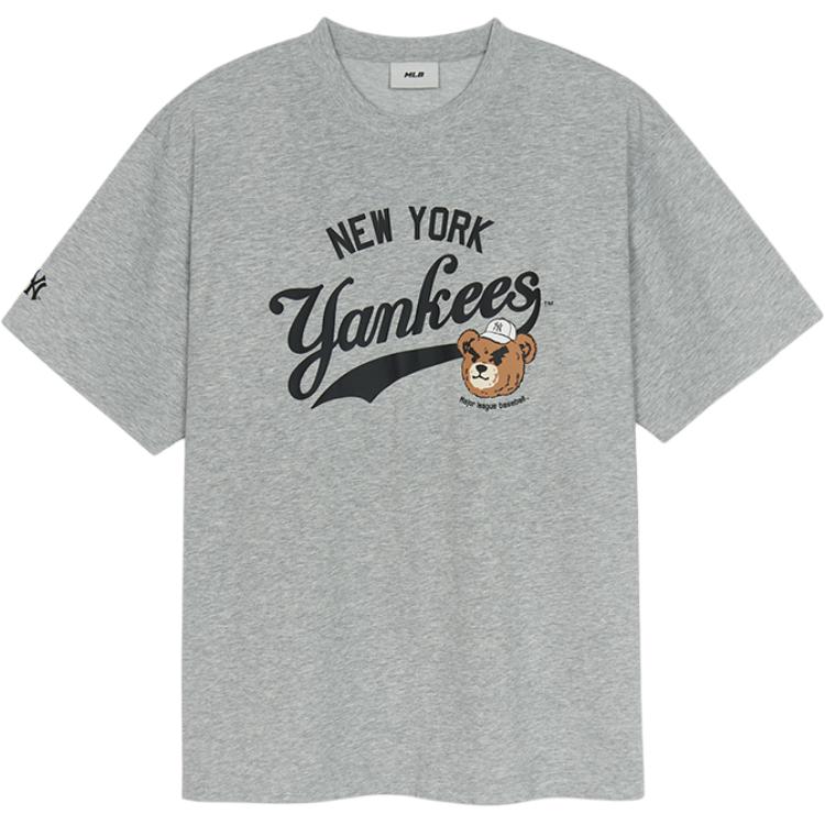 New MLB Frowning Bear Collection New York Yankees SS25 T Shirt Unisex Standard Heather Gray 3ATSE0253-50MGS