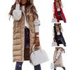 Women Vest Coat Padded Solid Color Sleeveless Hooded Drawstring Single-breasted Mid Length Slim Fit Zipper Hem Pockets