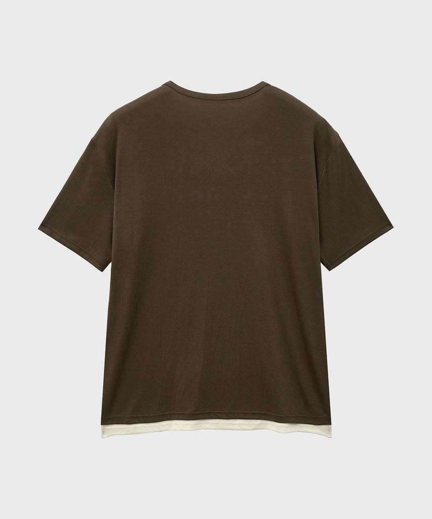 NOIRER Многослойная футболка-henley с коротким рукавом (Хаки Айвори)