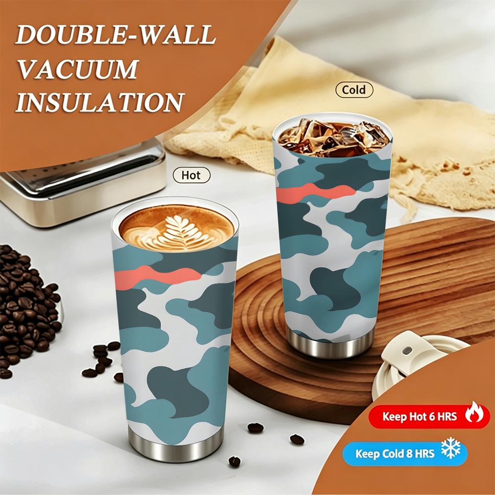Abstract Camouflage Pattern Stainless Steel Insulated Coffee Tumbler Vacuum Thermal Cup, Portable Reusable Drinkware for Commute Travel