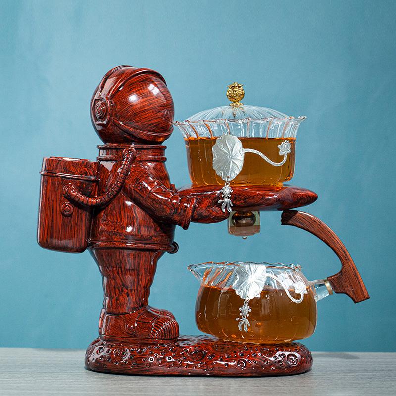 Creative Astronaut Kungfu Tea Set Automatic Glass Teapot Heat-resistant Tea Infuser Glass Tea Maker Pot With Base