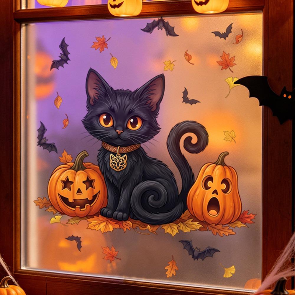 Static Cling Black Cat Window Sticker Removable Window Cling Sticker Halloween Decor