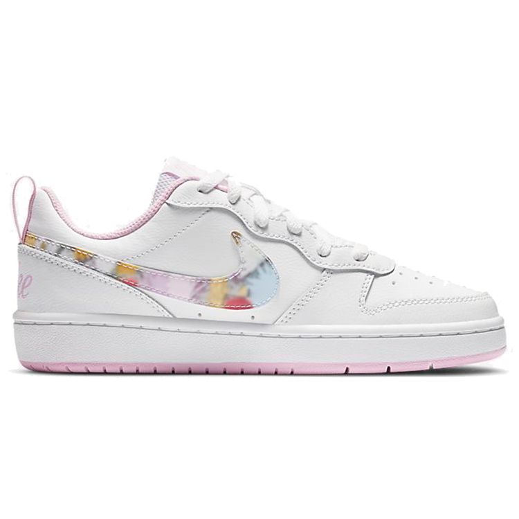 Nike Детские кроссовки Court Borough Low 2 SE GS Floral Swoosh Белый Светло-Арктически-Розовый Многоцветный CK5426-100