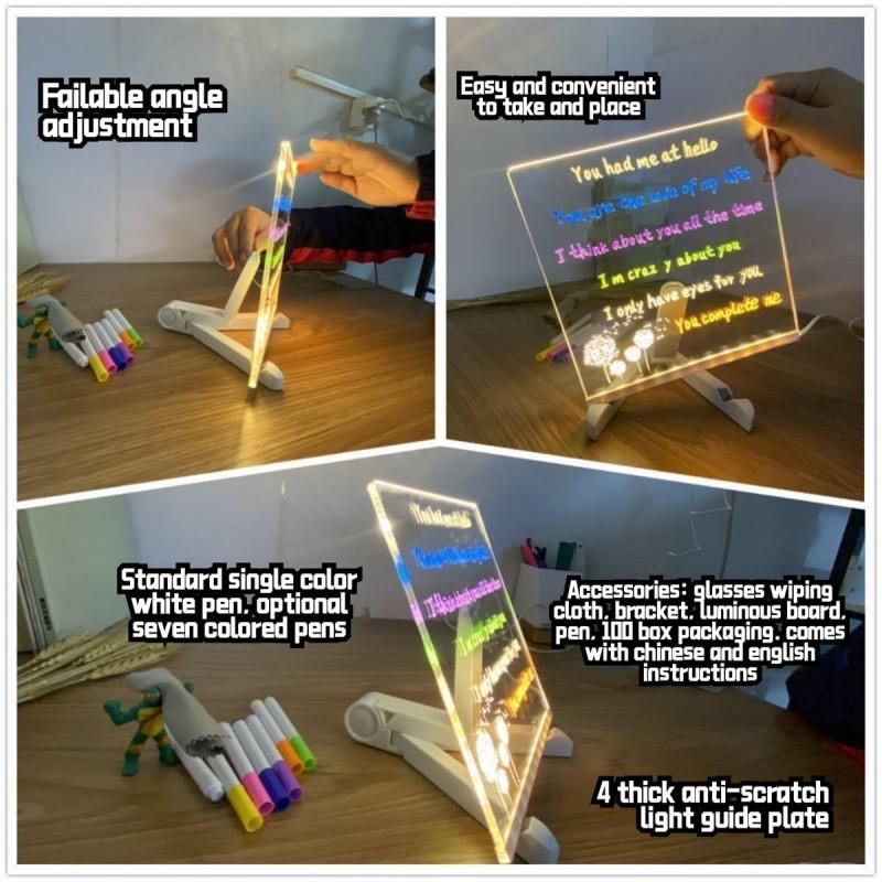 LED Note Board Glowing Acrylic Letter Dry-Erase Board with Bracket Reusable Multifunctional Glow Memo Message Board