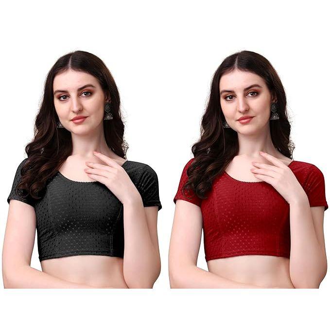 Женский хлопковый сари-блузка-комбо | Готовые к носке с круглым вырезом сшитые блузки | Мягкая эластичная ткань добби | Для вечеринок, праздничные