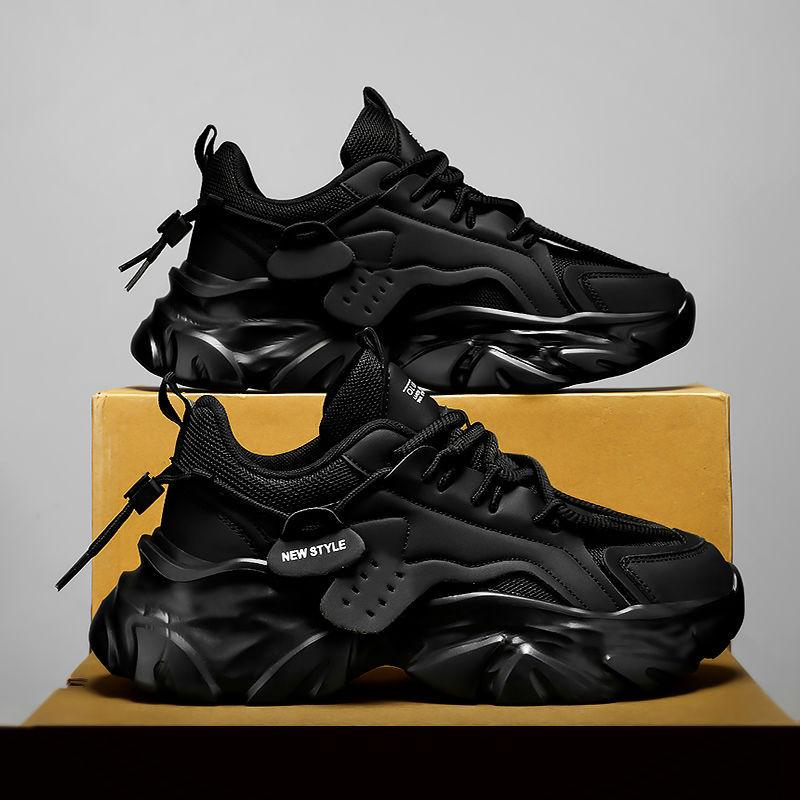 Men's Shoes for Summer Breathable New Casual Black Sports Shoes Mesh Thick Sole Heightened Dad's Work Labor Protection Shoes