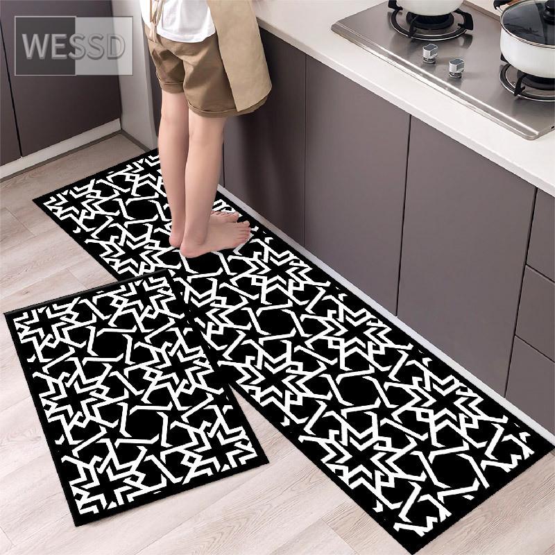 Черно-белые геометрические кухонные ковры и коврики, нескользящие 40x60 см, 40x120 см, простые наборы ковриков для ванной комнаты, 2 предмета, коврик для спальни