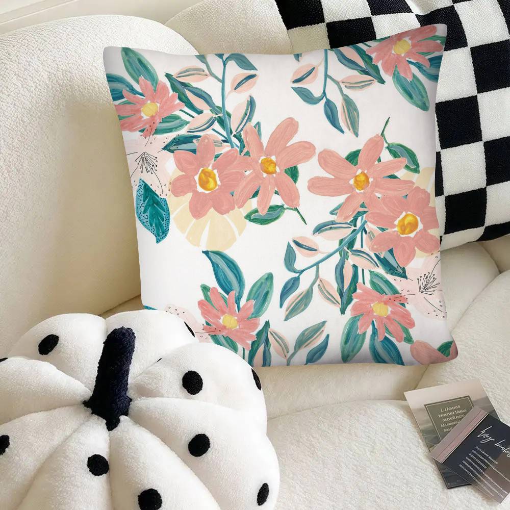 Floral Pattern Pillow Case Fashion Square Pillowcase Bedroom Sofa Room Ins Decoration Leisure