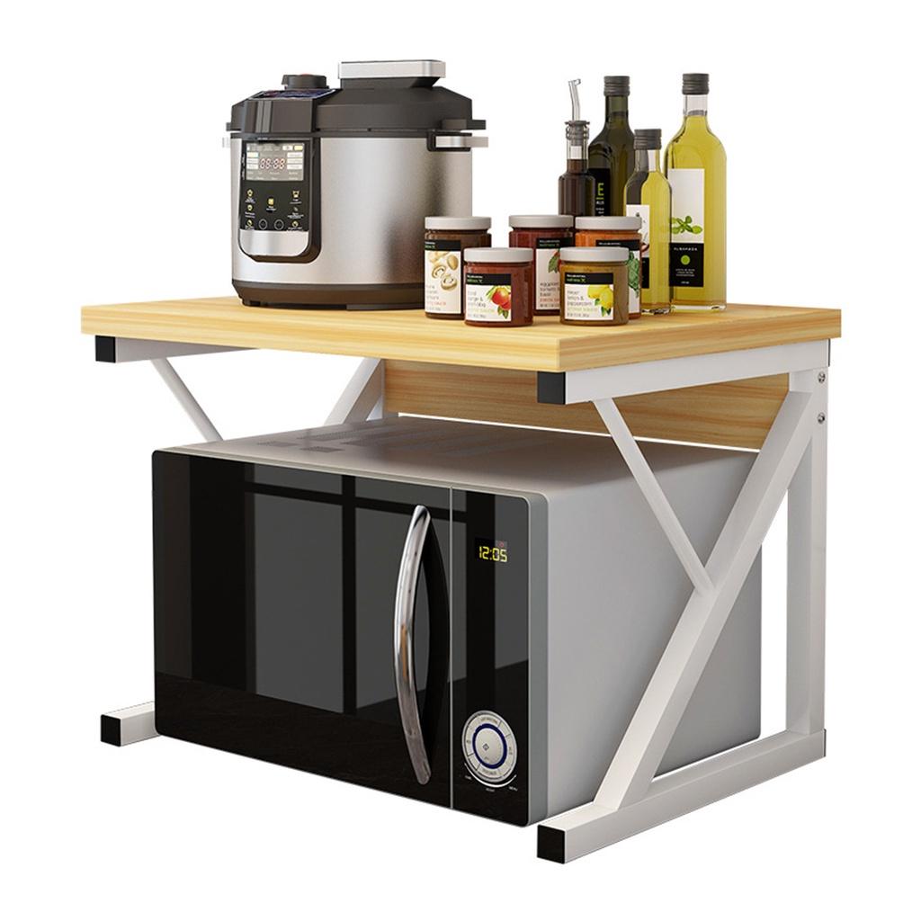 2-ярусная подставка для микроволновой печи, деревянная полка для хранения, Z-образная, экономящая место, кухонный кронштейн, органайзер для шкафа, металл + дерево, 21,25x13,77x14,17 дюйма