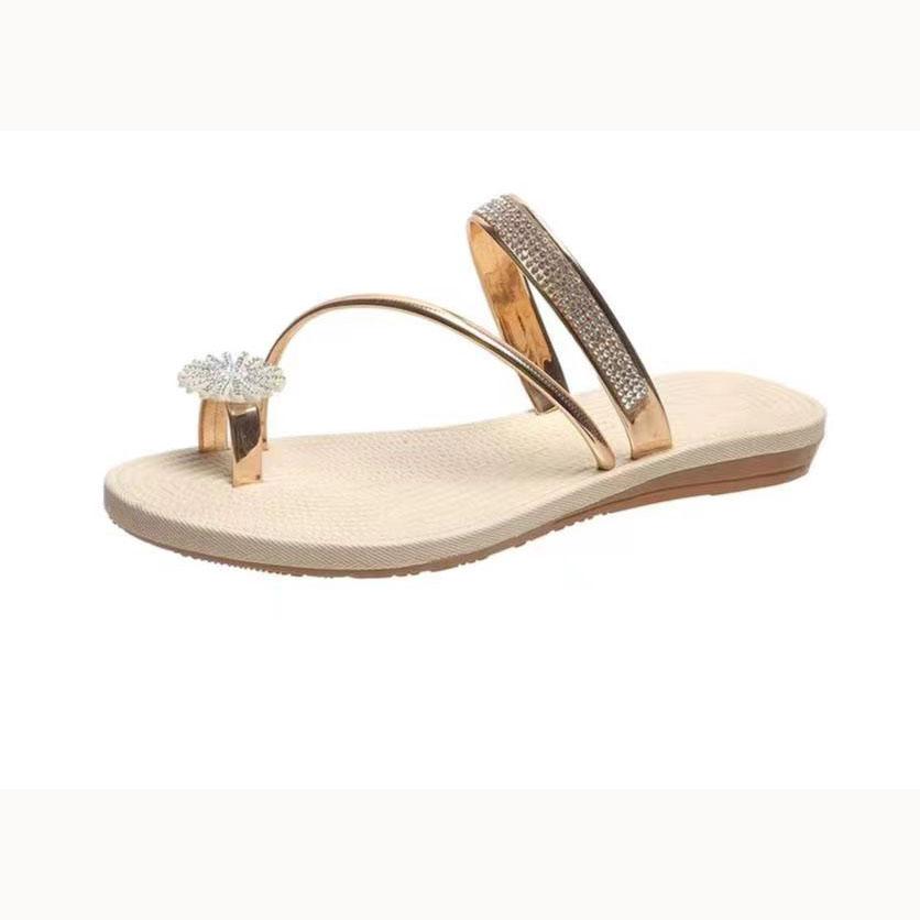 Comfortable Women's Shoes Big Size Sandals Slippers Female Summer Beach Sandals Rhinestone Flat Bottom Popular Slippers