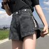 Side Zipper High-waisted Denim Shorts Women's Spring/summer Loose-fitting Slim Letters Wear Wide-leg Hot Pants Outside The Trend